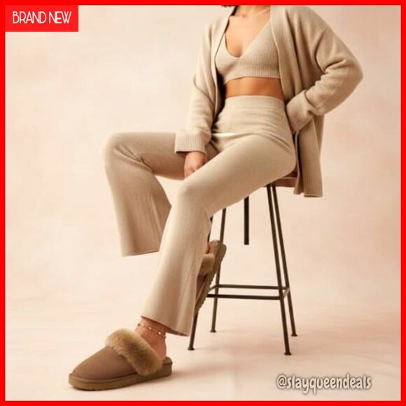 Women's Faux Fur Lined Mule Slippers Slip On Comfort Indoor Outdoor - Picture 2 of 7